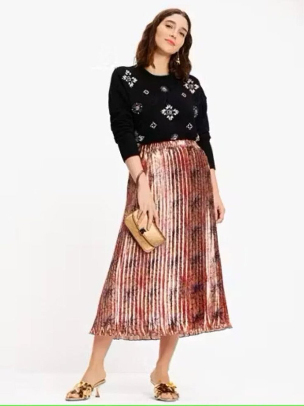 Kate Spade Pleated Metallic Gold Lame Skirt Winter Chrysanthemum Small